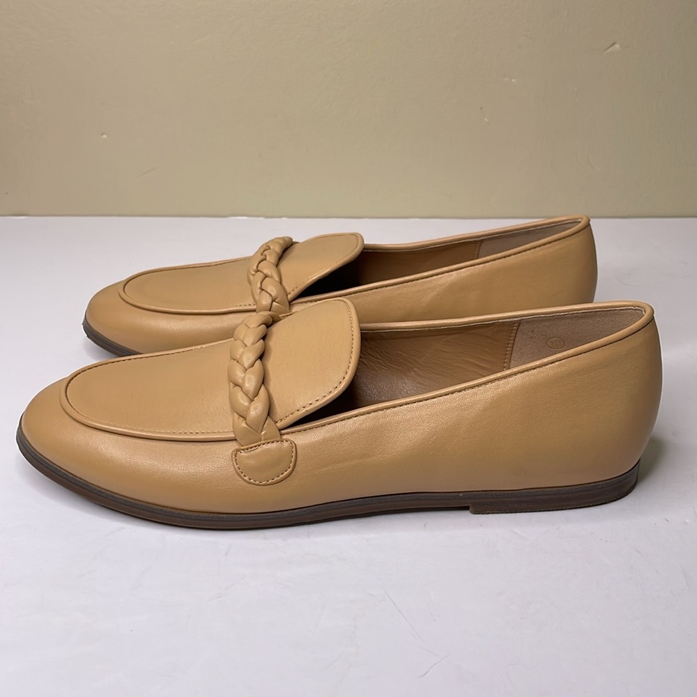COUTGO Loafers Camel Tan Vegan Leather Braided Detail Comfort Slide-On Shoes